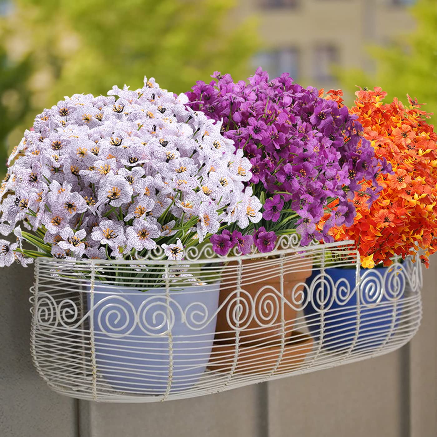 20 Bundles Artificial Flowers for Outdoors, UV Resistant Fake Flowers with Plastic Plants, Faux Silk Flowers