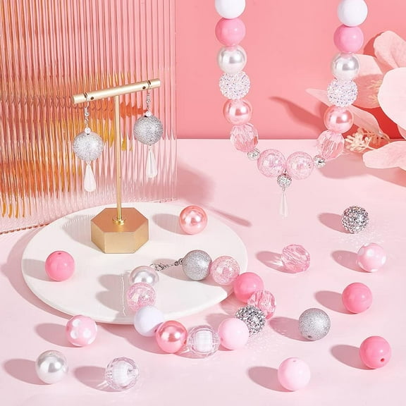 50pcs 20mm Bubblegum Beads Pink Chunk Pen Beads Acrylic Focal Beads Large Loose Beads Round Beads for Pen Wedding Garland Jewelry Bracelet Necklace Pen Bag Chain Making