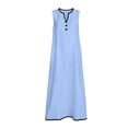 thumbnail image 6 of Women's Summer Tank Dresses Solid Color Loose Casual Sleeveless Beach Cruise Long Maxi Sundress V-Neck Button Down Bohemian Vacation Style Long Party Dress, 6 of 9