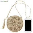 thumbnail image 2 of BadPiggies Women Straw Crossbody Bag Handmade Woven Phone Purse Tassels Crochet Summer Beach Shoulder Bag Round Handbag (Beige), 2 of 8