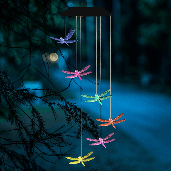 Solar Wind Chimes Outdoor, Waterproof Solar Dragonfly Wind Chimes Color Changing LED Solar Powered Mobile Wind Chime, Hanging Decorative Romantic Patio Lights for Yard Garden Home Party