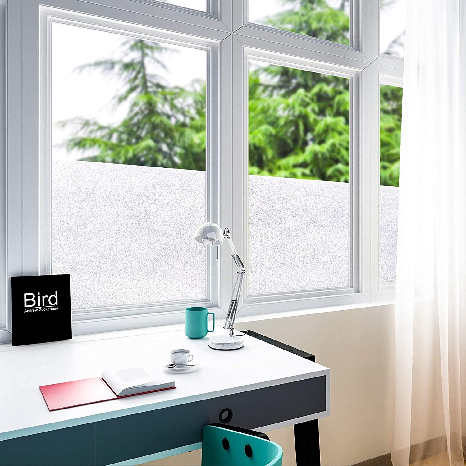 VEELIKE Frosted Window Privacy Film 15.7''x354'' Blackout Static Cling Removable Window Film Adhesive Bathroom Shower Window Stickers Sun Blocking Anti UV Glass Film for Home Sliding Door  Matte White
