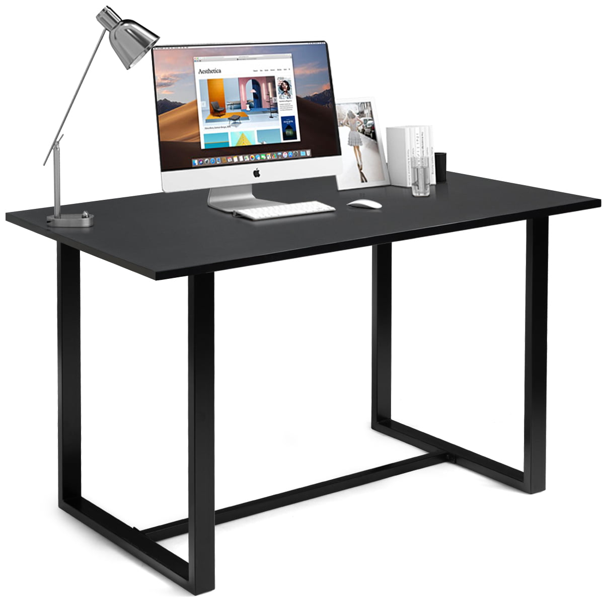 Maple 48 x 24 Gaming Linea Italia Gamind Large Easy to Assemble Metal Desk with Wood Top Computer Table for Home or Office
