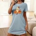 thumbnail image 2 of Xfvqtps Womens Nightgown Cute Chest Print Pumpkin Cropped Short Sleeve Crewneck Solid Color Fashion Comfortable Pajamas Blue, 2 of 6