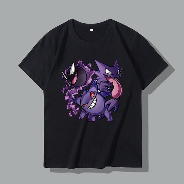 Camiseta de Pokémon Gengar para niño, ropa de algodón puro, hip hop, manga corta, letras de anime estampadas, cuello redondo qym unisex