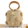 thumbnail image 4 of Yucurem Women Straw Bucket Bag With Pearls Drawstring Wrist Bag Summer Beach Bag (Beige) Casual straw bag (Beige), 4 of 10