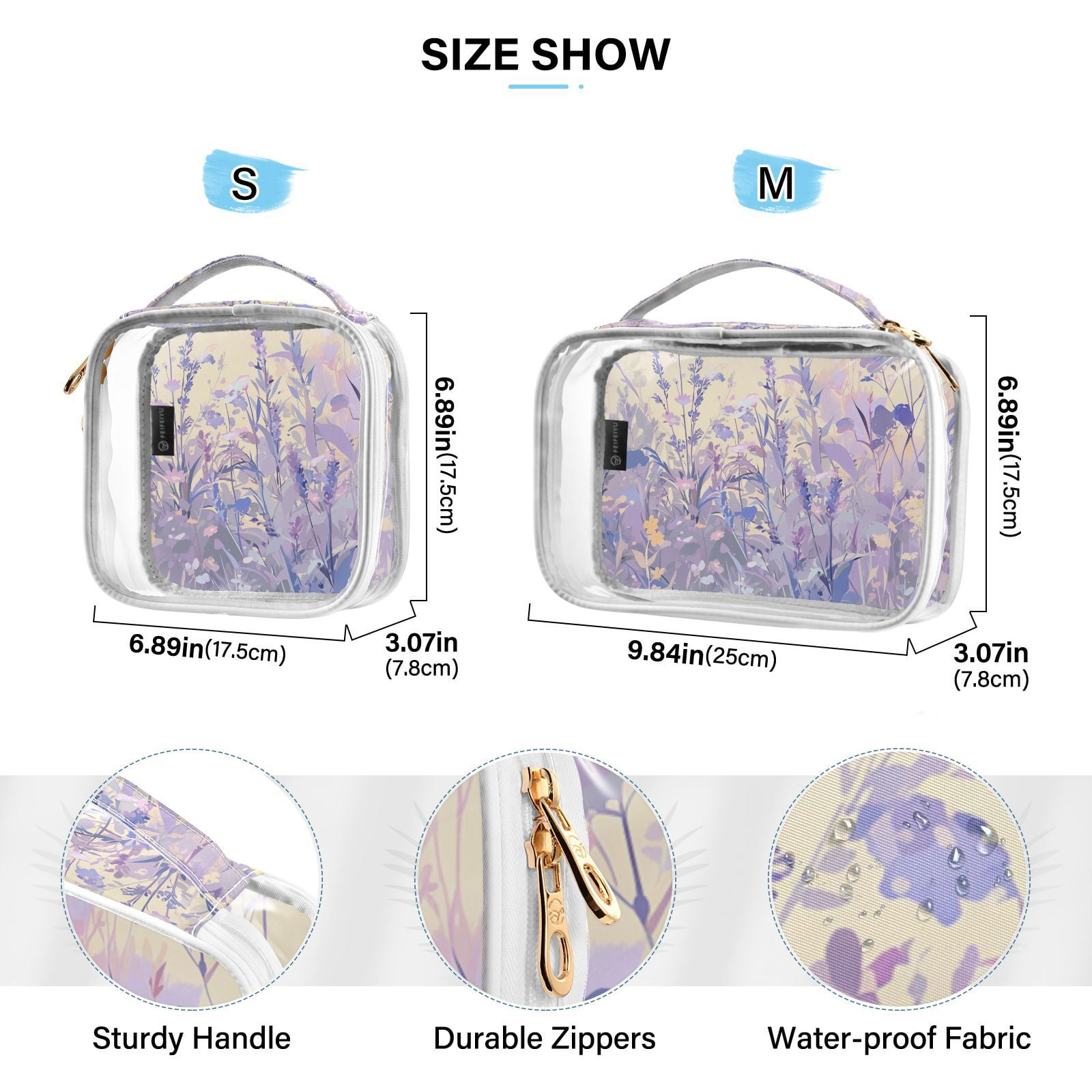 Clear Makeup Bags with Handle Large Opening 2 Pack Set Toiletry Bag Quart Size Bag, for Women Man Traveling Travel Essentials, Toiletries and Other. Lavender Grass