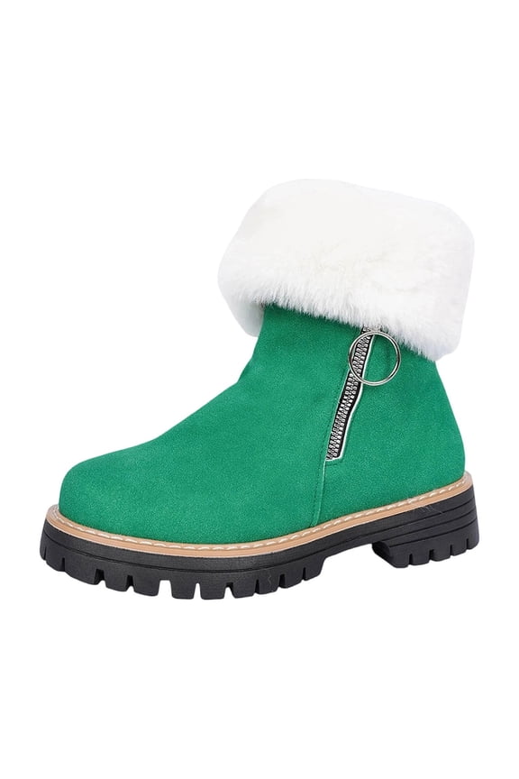Winter Boots for Women, Plus Size Faux Fur Ankle Low Heel Winter, Low Heel Round Toe Snow Booties Warm Casual Army Green Boots