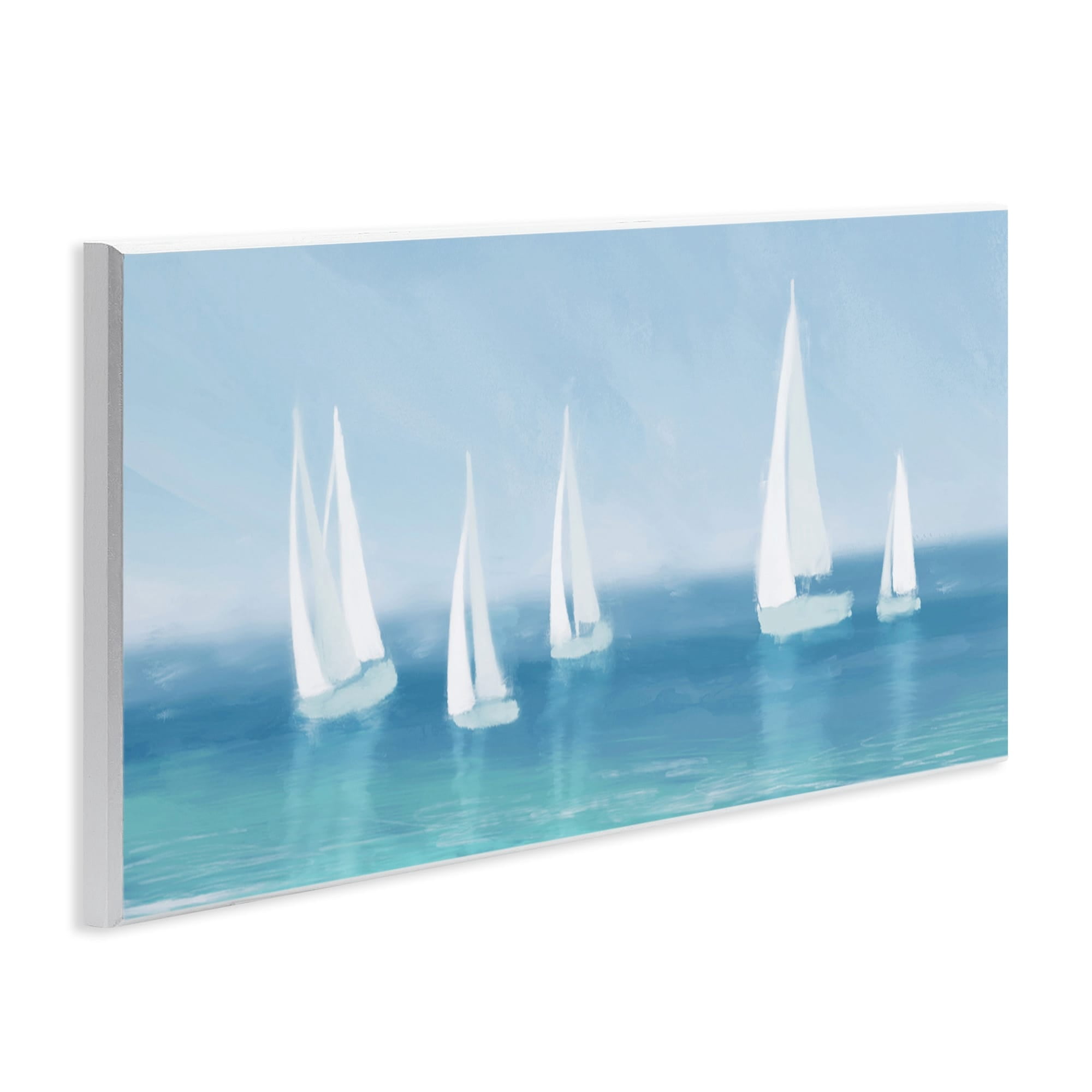 Stupell Industries White Sail Boats across Soft Blue Coast,7 x 17,Designed by Dan Meneely