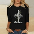 thumbnail image 2 of Fashion Fall Saving LiMoi Women's Xmas Greeting Print Shirt 3/4 Sleeve Round Neck Casual and Cheerful Top Tees Tshirts Blouse for Seasonal Style My Items, 2 of 5