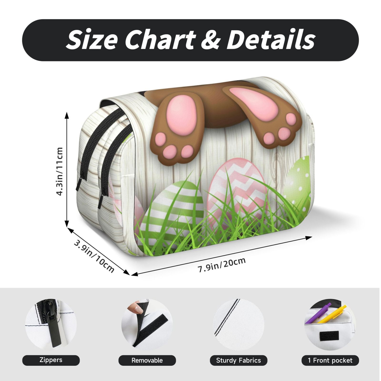 Rateoe Brown Bunny Pattern Double Clamshell Pen Case, Storage Organizer with Two Zipper Compartments– Holds Up to 50 Pencils & Pens