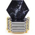 thumbnail image 1 of Geichan 8pcs Black Marble Coaster Set for Table Protection,8 Pcs Drink Coasters with Metal Holder, Home Decor, Bar Coasters, 1 of 7