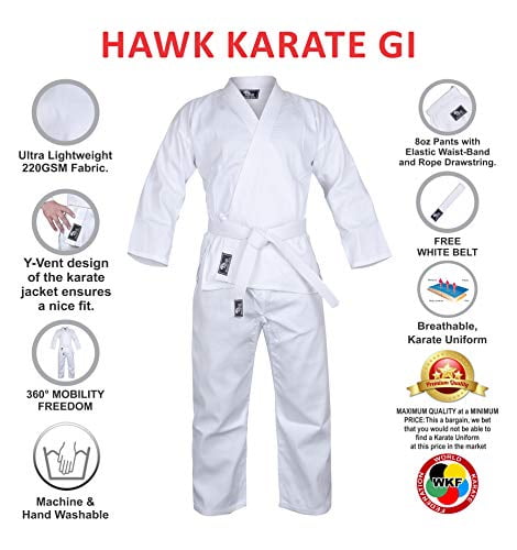Karate Uniform for Kids and Adults Karate Gi Martial Arts Free Belt Hawk Sports 