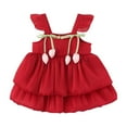 thumbnail image 2 of HOMADLES Summer Dress for Girls Crewneck Sleeveless Solid Bow Mesh Crewneck Stretch Casual Princess Dress Red 6 Months, 2 of 9