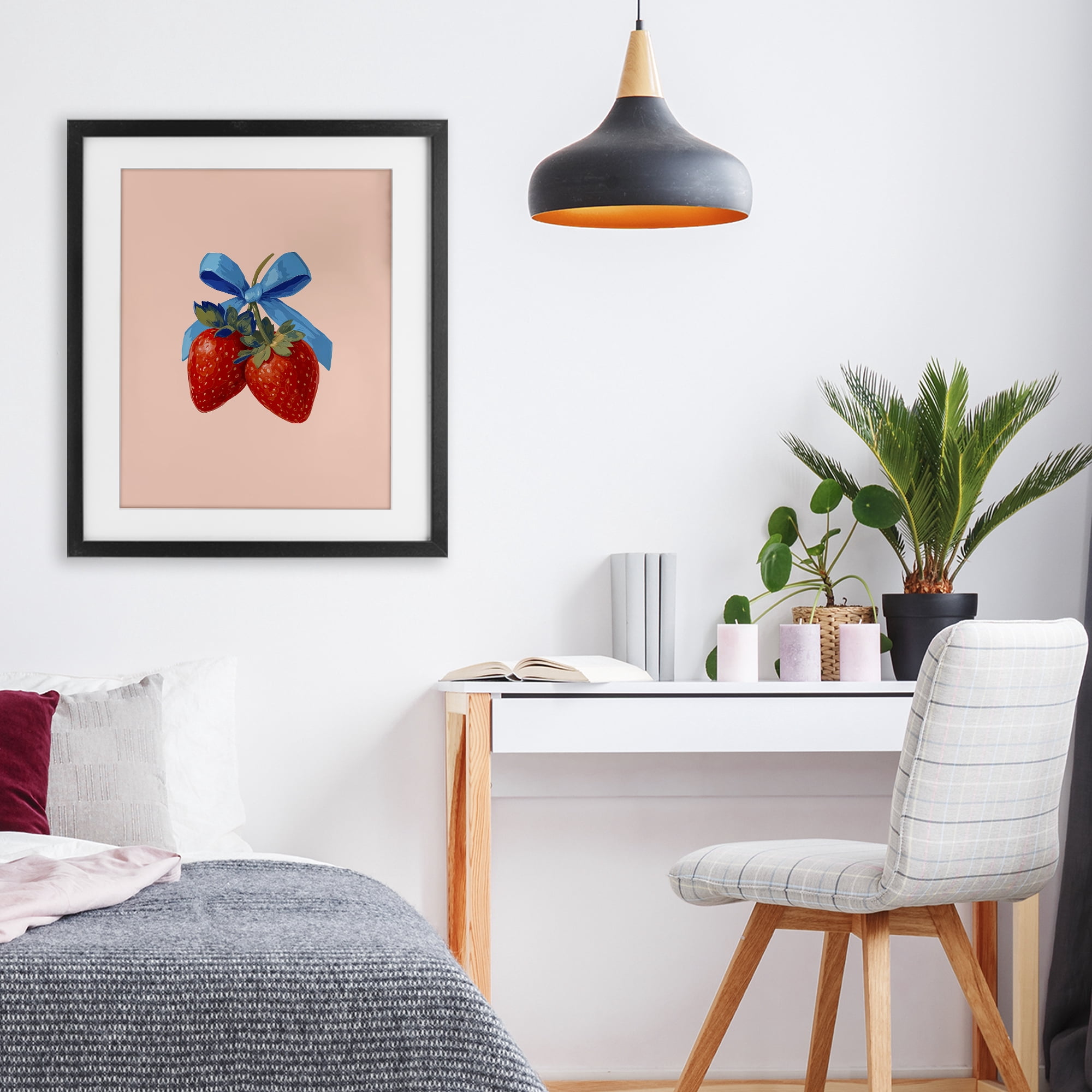 Stupell Industries Strawberry Pair with Blue Bow Black Framed Print Under Glass, design by Imagine It Images