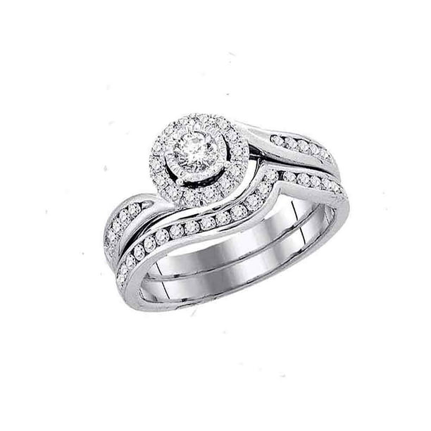 14k White Gold Womens Natural Round Diamond Bridal Wedding Engagement Ring  Band Set (.75 cttw.) size- 5.5