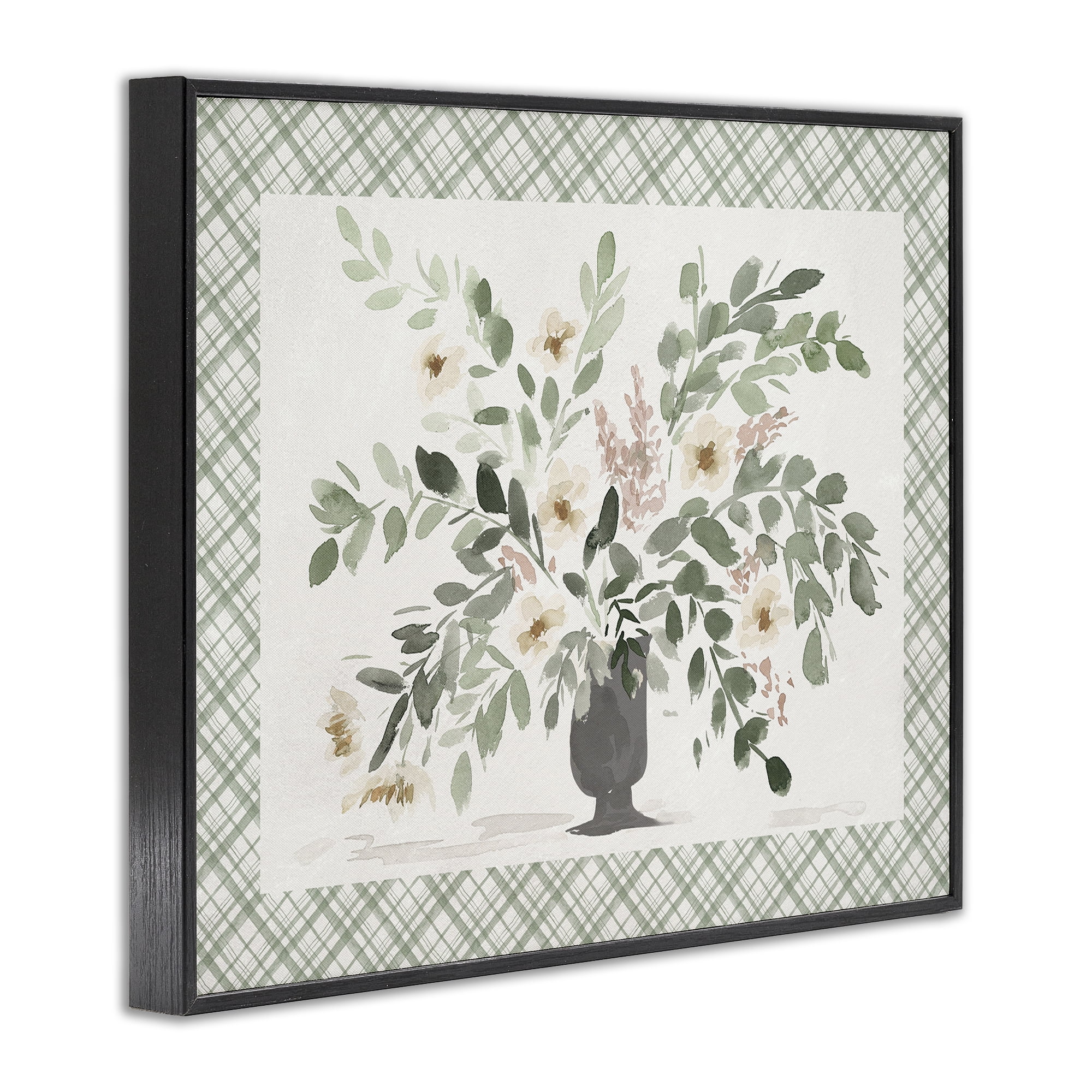 Stupell Industries Springtime Bouquet on Plaid Black Framed Giclee Art, design by Lucille Price