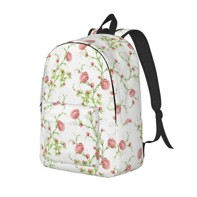 Fotbe Roses Flowers Printed Canvas Daypack - Stylish and Durable Vintage Compact Backpack - Class, Work, Travel, or Laptop Bookbag,Organized Compartments-Medium