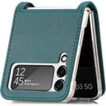 thumbnail image 4 of for Samsung Galaxy Z Flip 4 Phone Case with Card Holder,PC Hard Shockproof Back Cover Slim Durable Protective PU Leather Phone Case Cover for Samsung Galaxy Z Flip 4 5G PZ Green, 4 of 13