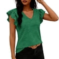thumbnail image 2 of Craaazy Women's Plus Size Friendly Striped V-Neck Ruffle Short Sleeve Top for Daily Wear, 2 of 6