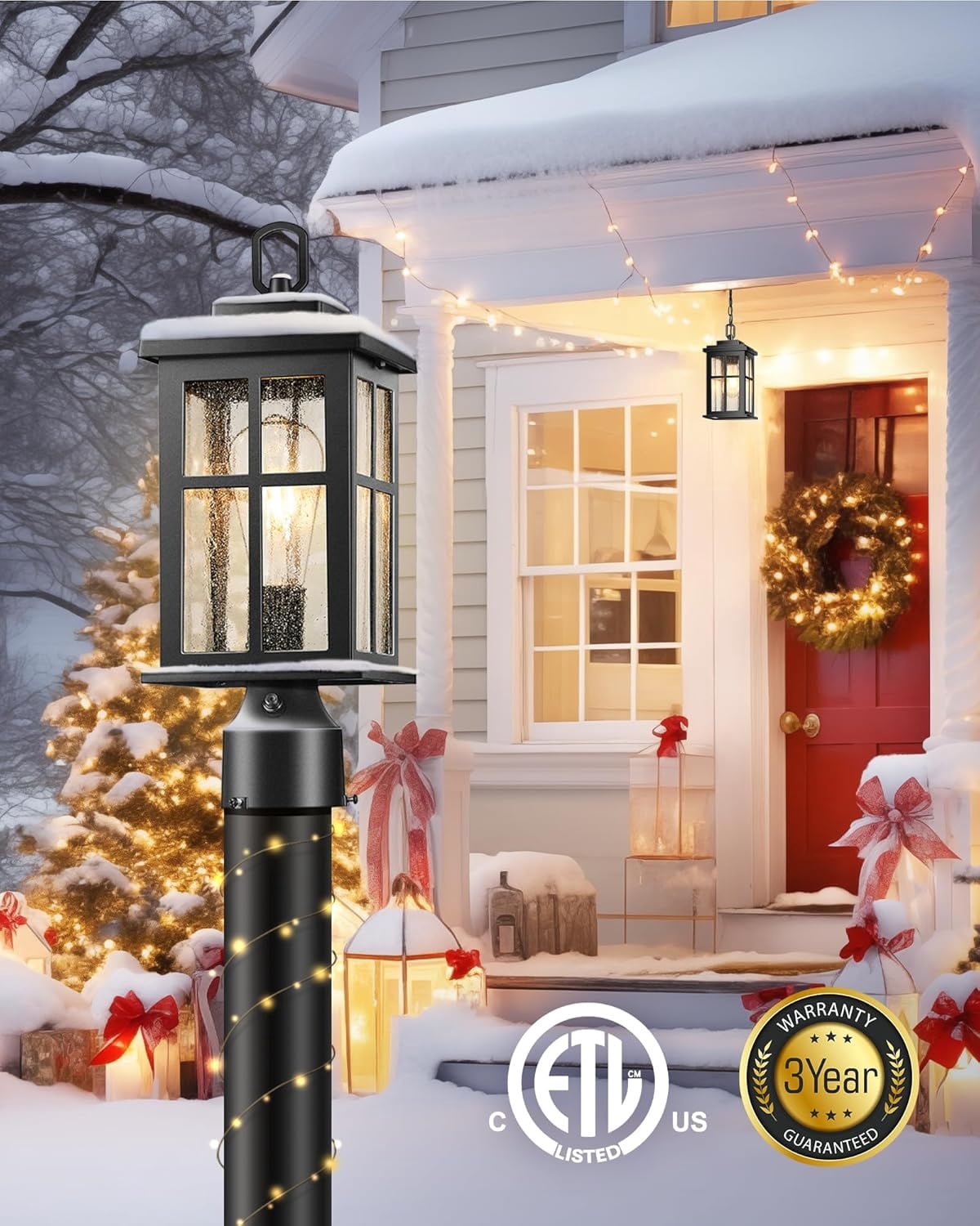 VIANIS Hardwired Dusk to Dawn Outdoor Post Light, Black Outdoor Lamp Post Light Fixture with Pier Mount Base, Modern Waterproof 3 inch Exterior Post Lantern with E26 Base for Garden Patio