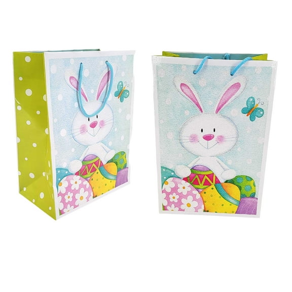 Easter Bunny 2 Pack Gift Bag 10 x 7.5 x 4.5 Inch White Colorful Gift Wrap Bag