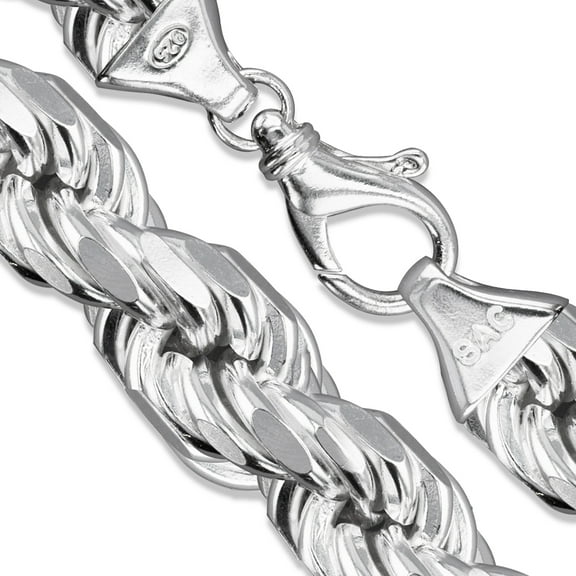 Rhodium Plated Sterling Silver Heavy Diamond-Cut Rope Chain 18mm Solid 925 Italy Necklace 26" Female