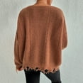 thumbnail image 4 of Htigea Sweaters for Women Distressed Frayed Hem Tops Casual Crew Neck Long Sleeve Loose Fit Pullover Sweater Orange L, 4 of 6