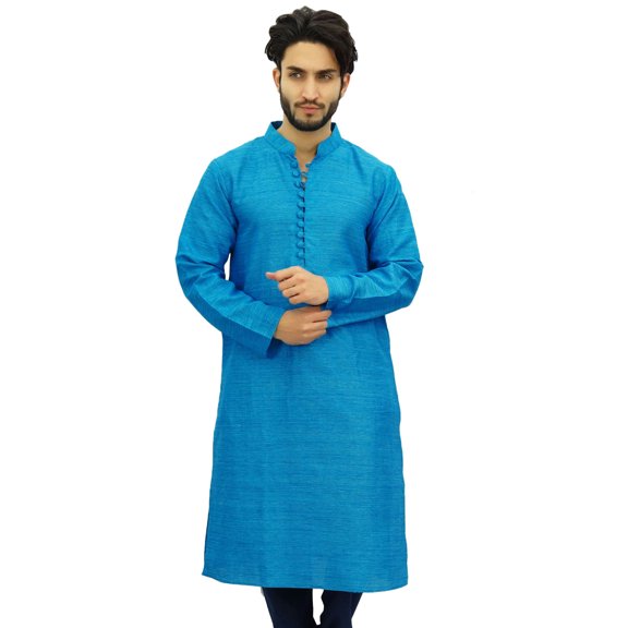 Atasi Ethnic Men's Long Kurta Blue Bollywood Designer Shirt Wear-XXX-Large