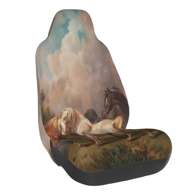 Balery Three Horses Oil Painting Funda de Asiento para Auto con Diseño - Cubierta Frontal Suave y Transpirable con Protector Antideslizante- 1 Unidad
