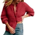 thumbnail image 1 of Penkiiy Cardigan Décontracté pour Femme à Manches Longues, Col Ras du Cou, Boutonné, Chandail en Tricot, Vêtement d'Extérieur, L Rouge, 1 of 6