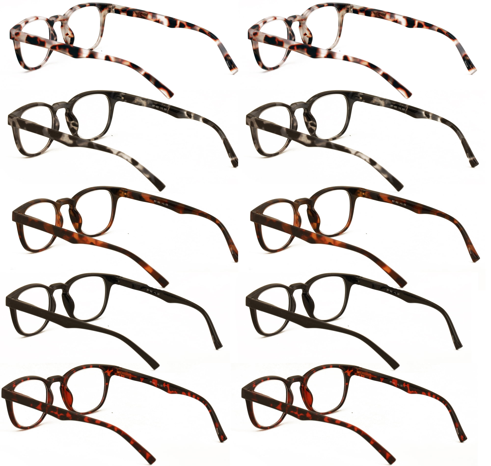 10 Pairs Comfortable Men Or Women Round Reading Glasses – Clear Lens Lightweight Readers with Spring Hinges RF02 +2.75