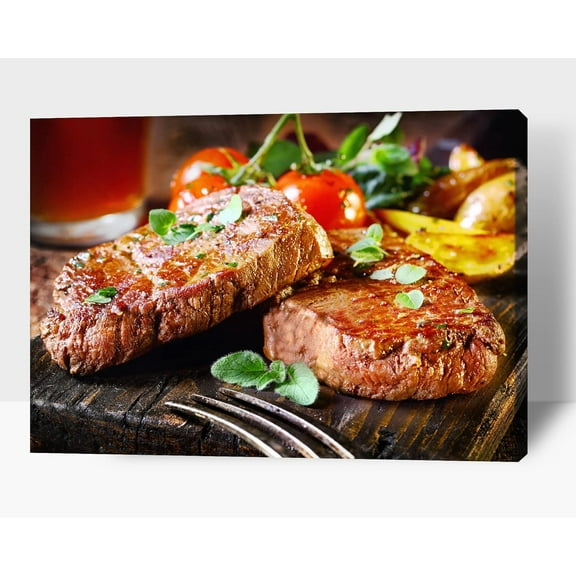 Kitchen Wall Decor Canvas Art, Delicious Steak Canvas Print for Dining Room Decor, Contemporary Beef Picture Kitchen Framed Painting for Restaurant Decoration - Ready to Hang 12x18