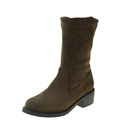 

Fesfesfes Mid Calf Boots for Women Mid Calf Chunky Heel Boots Casual Round-Toe Fashion Winter Fall Flock Boots 35(US:4)
