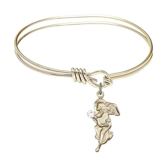 5 3/4 inch Oval Eye Hook Bangle Bracelet w/ Guardian Angel medal charm w/ April Crystal Swarovski Crystal