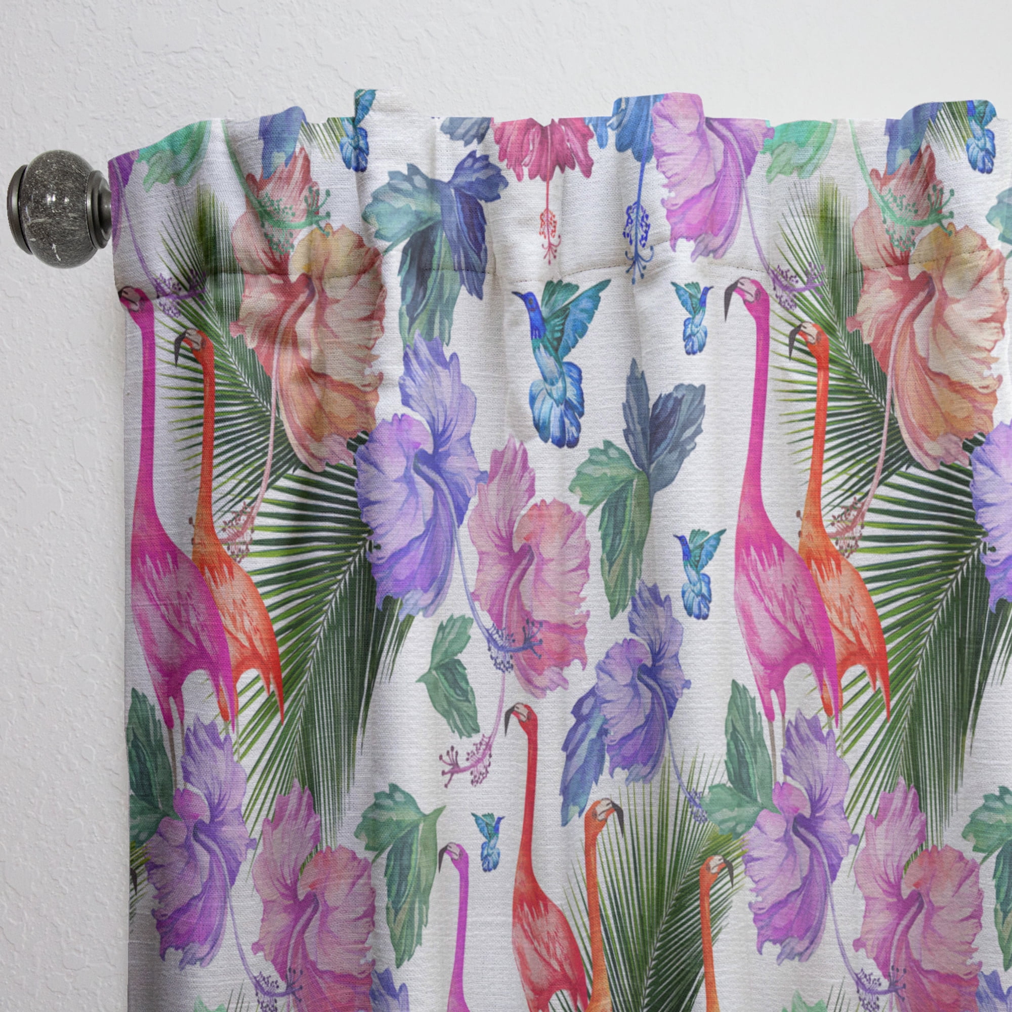 Designart 'Flamingo With Flowers' Tropical Curtain Panel