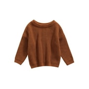 Baby Boy Girl Knit Sweater Long Sleeve Solid Color Crewneck Pullover Sweatshirt Oversized Blouse