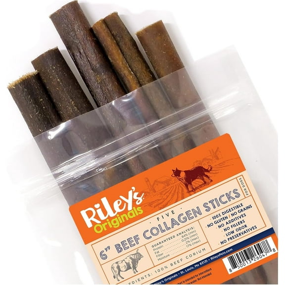 Riley's Premium Collagen Beef Chews for Dogs, 6 Inch, 5 ct