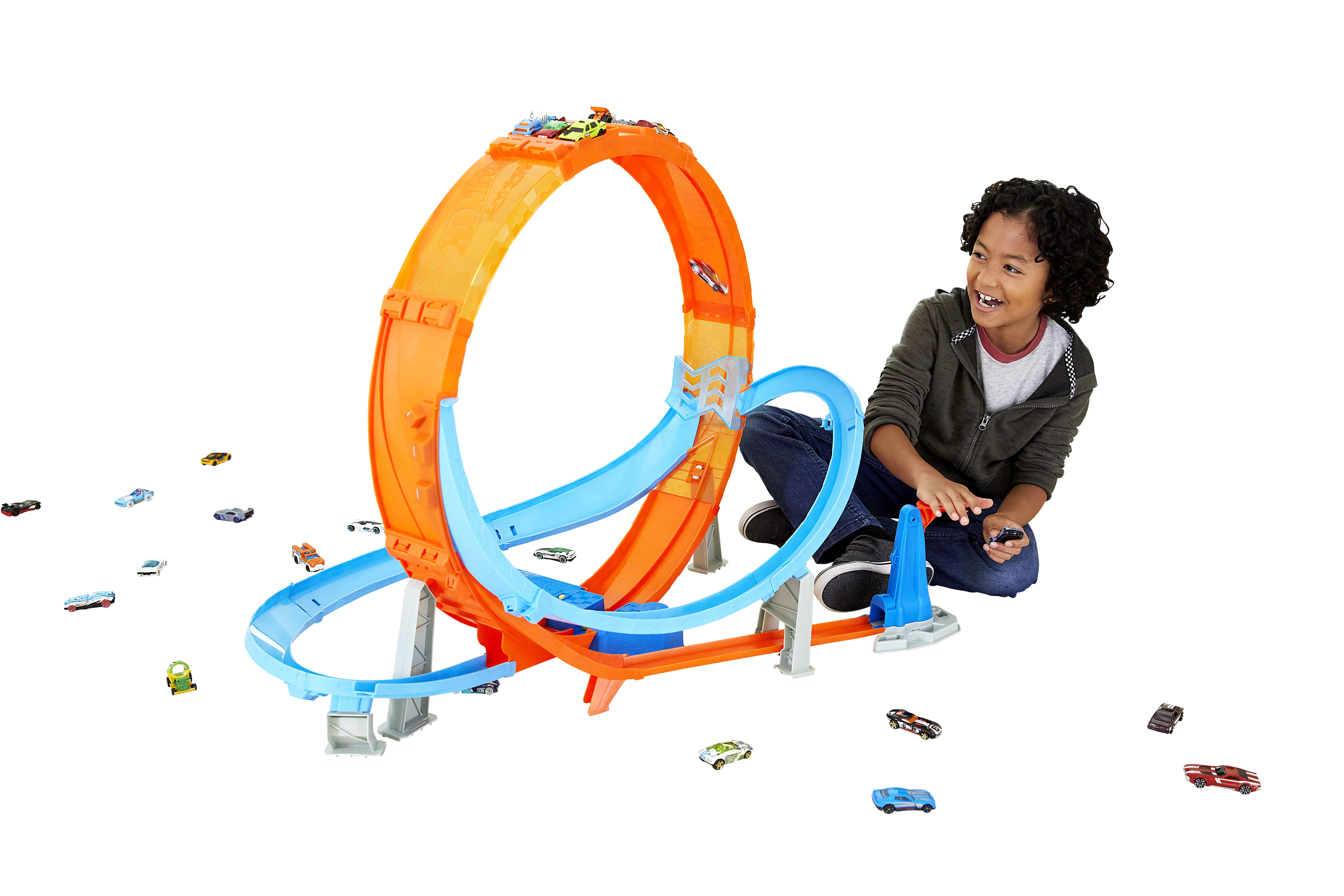 Hot Wheels Track Set Builder Loops W/ Booster Cars Racetrack Toys Kids Play Game 