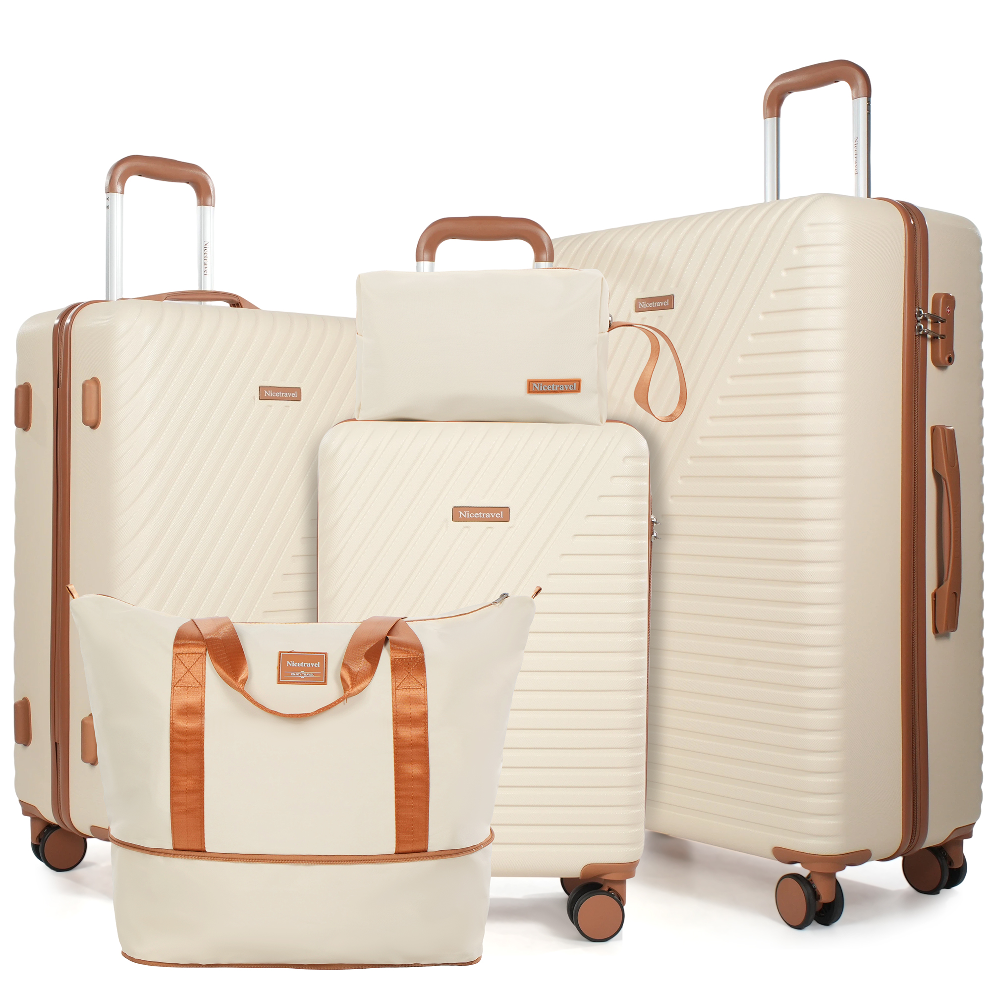 Hardside Luggage Sets, Lightweight Suitcase with Spinner Wheel TSA Lock, Travel Luggage with Duffel Bag, White