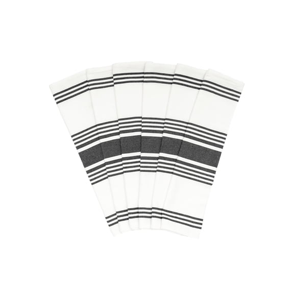 Striped Cotton Dish Towels, Absorbent, Washable, 30x20" (Black, Pack of 6)