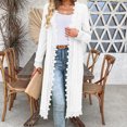 thumbnail image 4 of Htigea Knit Ribbed Cardigan for Women Lace Trim Long Sleeve Casual Loose Everyday Coat Fashion Shacket Cardigans White S, 4 of 9
