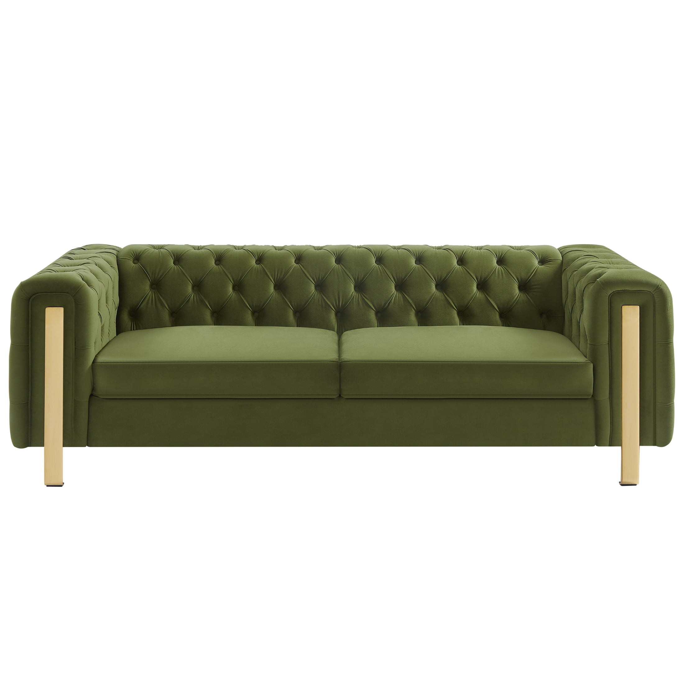 Christopher Knight Home Chic Velvet 3-Seat Sofa, Button Tufted Couch, Metal Legs, Green