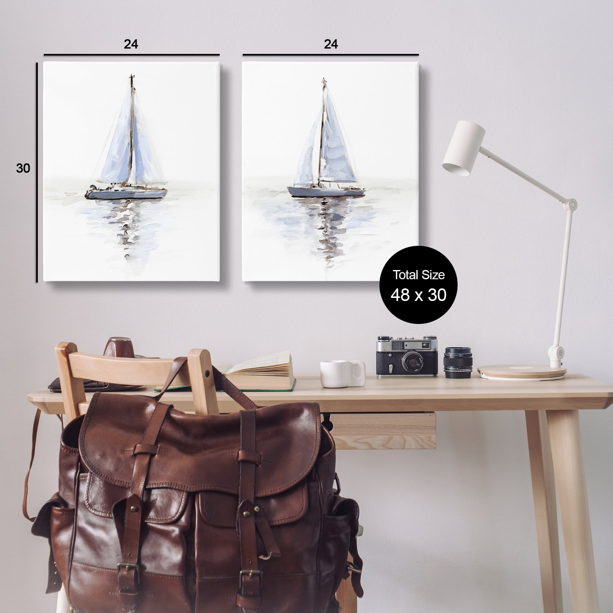Stupell Industries Watercolor Sailboat Calm Water Transportation Painting Wrapped Canvas Art Print Wall Art, 24 x 30, Set of 2