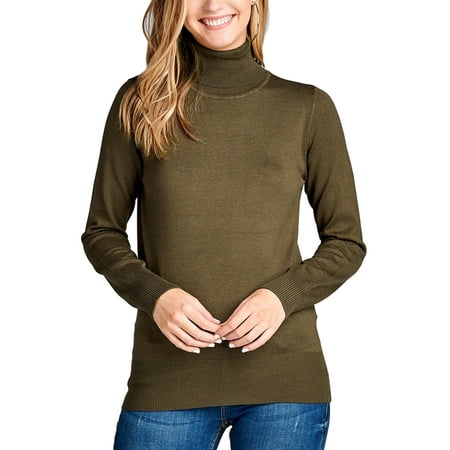 KOGMO Womens Solid Long Sleeve Turtleneck Knit Sweater
