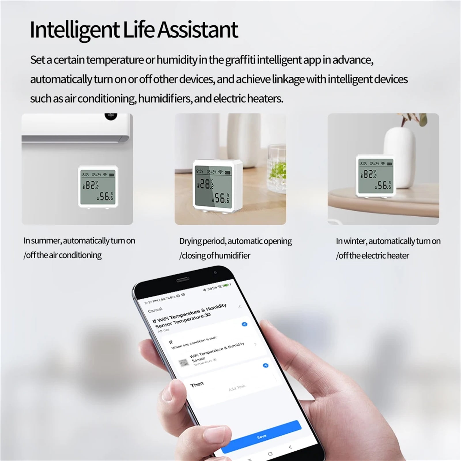 Tuya Temperature Humidity Sensor Smart Home Thermo-hygrometer Digital Display Thermometer Monitor Weather Station Clock ,High Precision