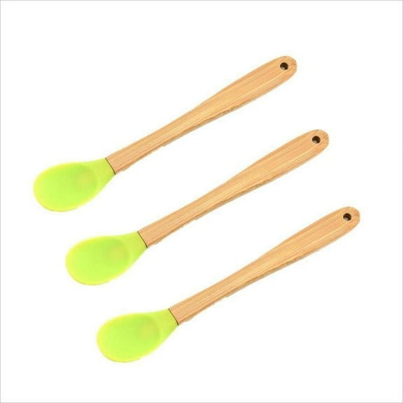 Srix 3 Pcs Mini Silicone Spoons, Heat Resistant Mini Stirring Spoon with Bamboo Handle for Cooking, Baking, Mixing and Serving A416