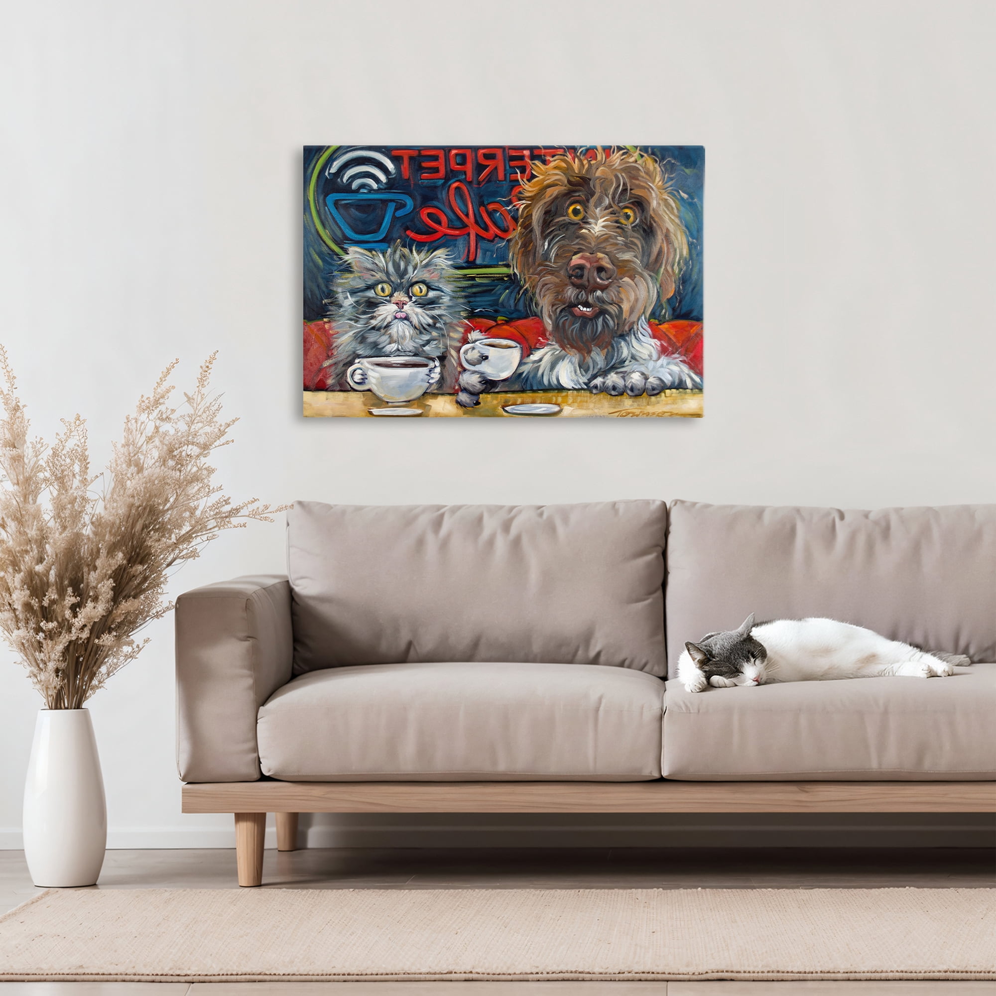Stupell Industries Pets Wired At The Cafe Canvas Wall Art, design by CR Townsend