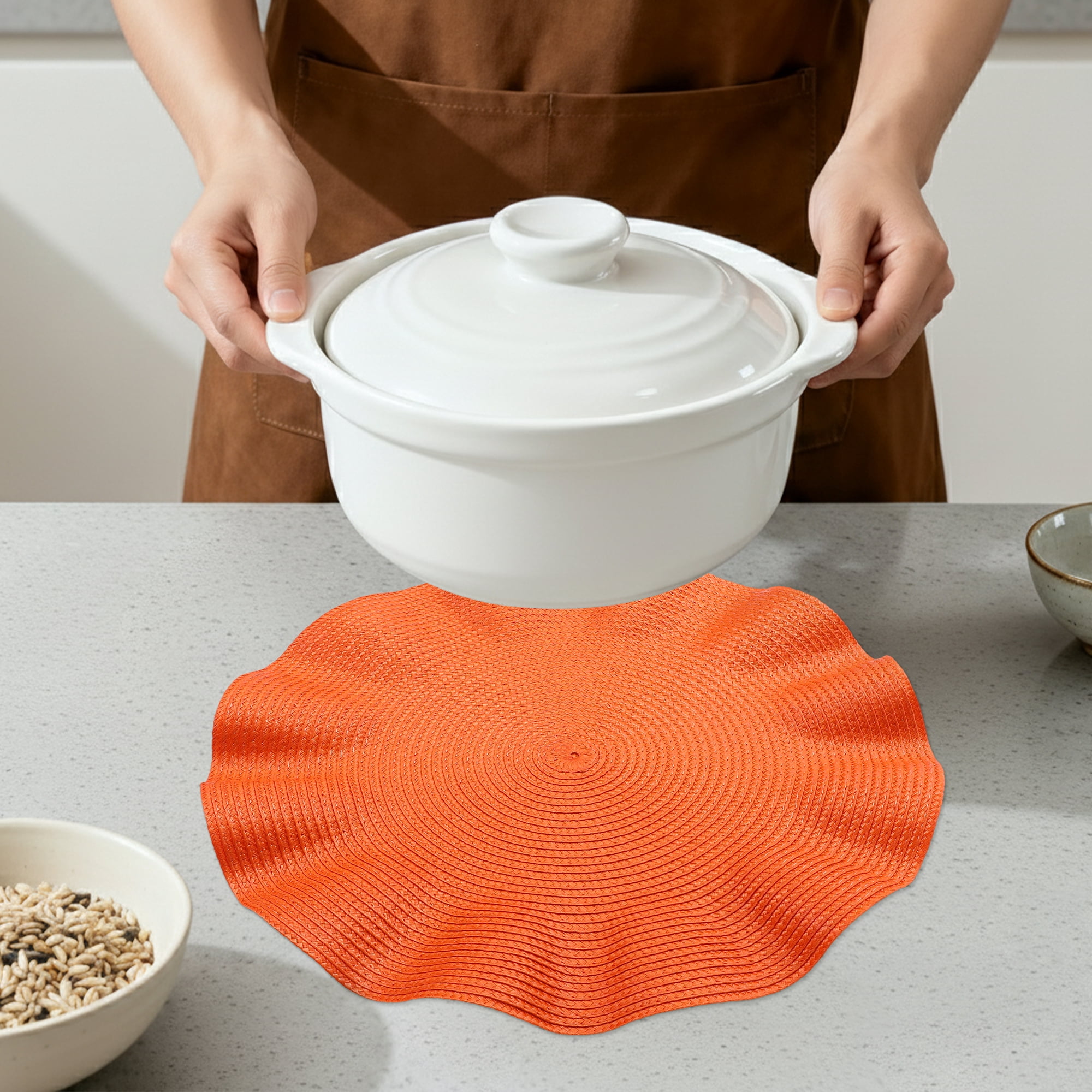 Unique Bargains Set of 6 Washable Farmhouse Placemats Indoor Orange