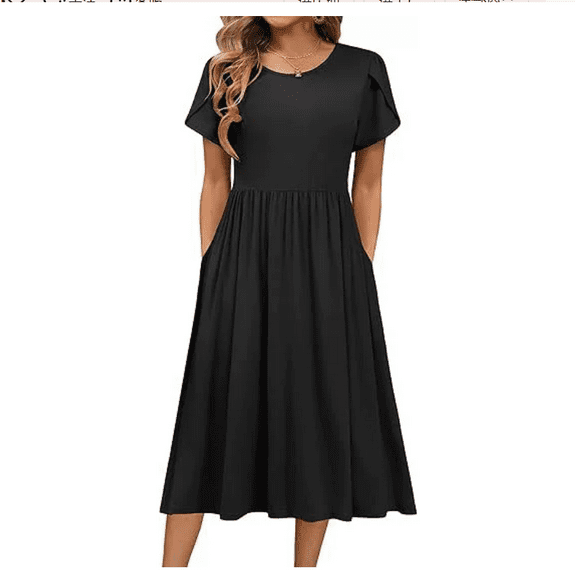 Women's Summer Short Sleeve A-Line Midi Dresses Casual Floral T-Shirt Dresses Flowy Beach Sundress with Pockets